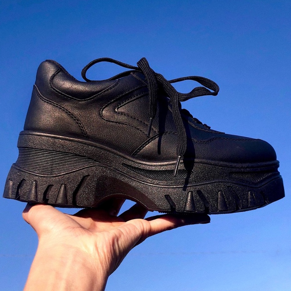 black chunky platform sneakers